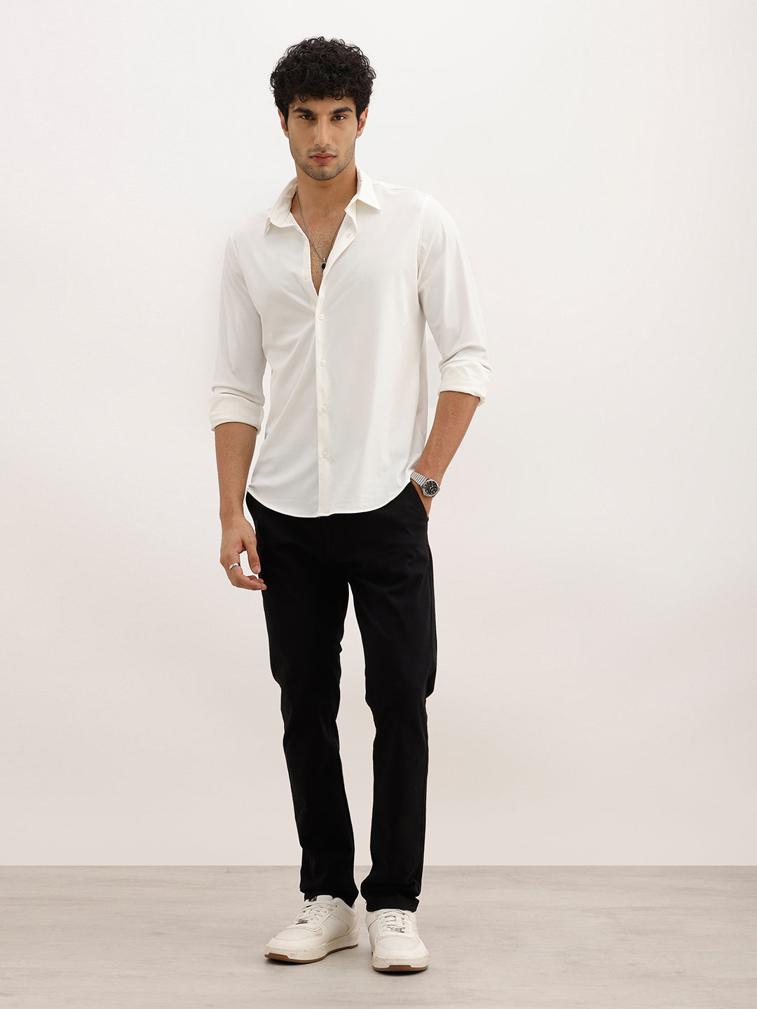 Solid Slim Fit Performance Stretch Shirt | White