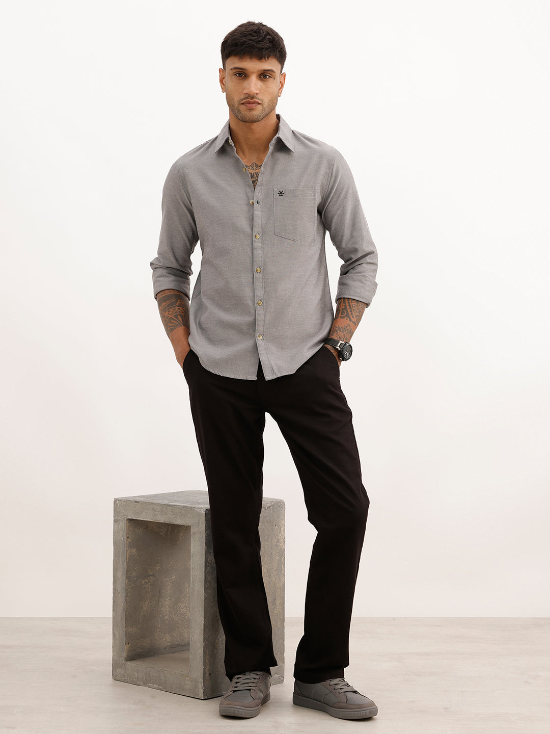Solid Regular Fit Full Sleeve Shirt | Grey | WWSH9182F