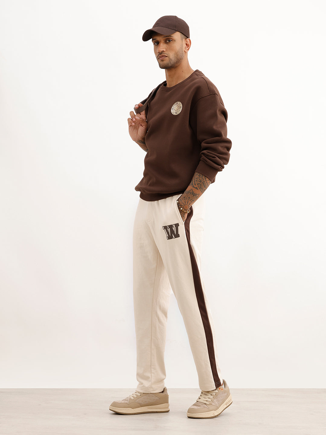 Regular Fit Placement Printed Knitted Sweatshirt | Beige | WWKJ3372M