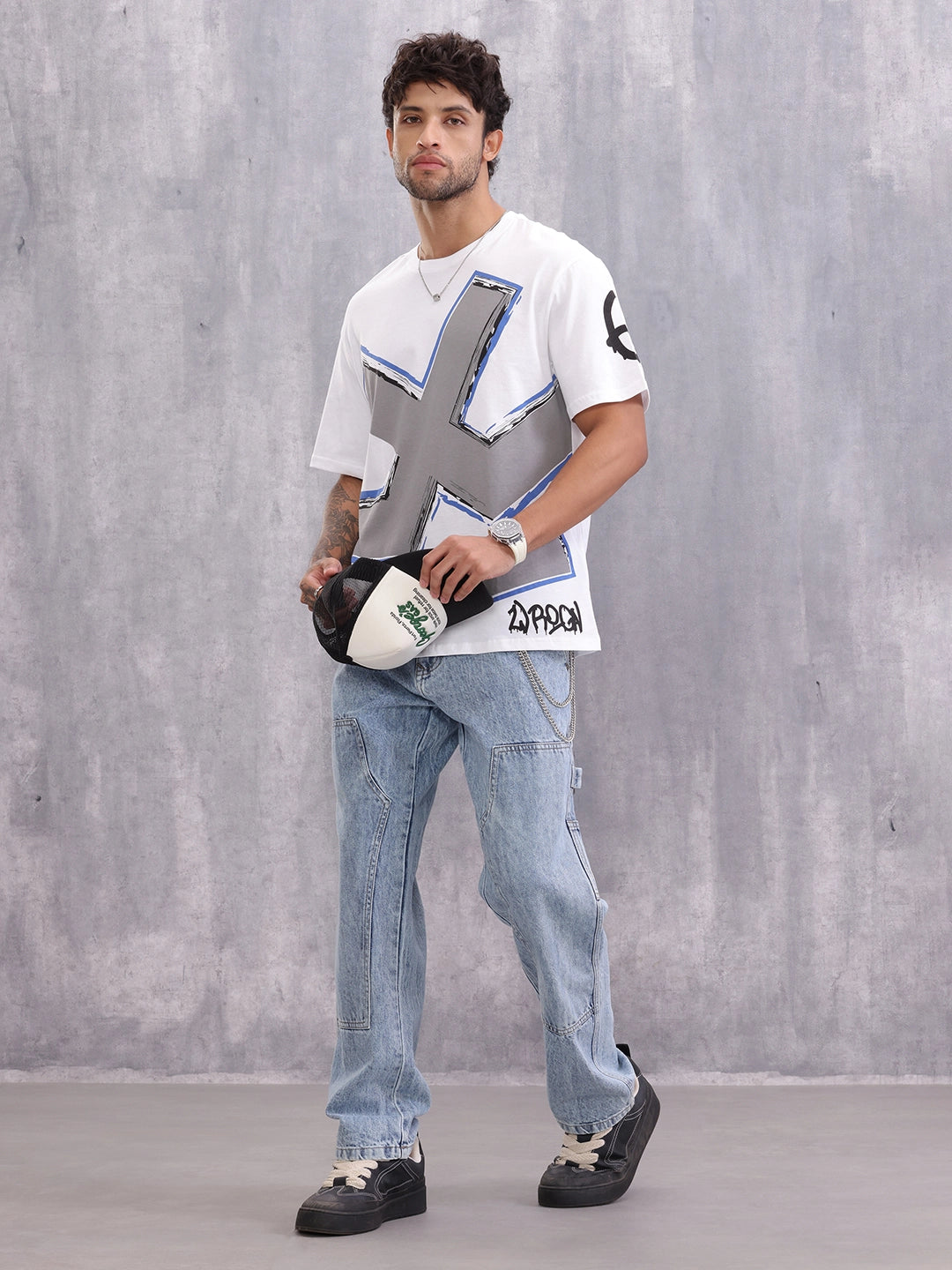 Grafitti Inspired Logo Placement Print Oversized Fit T-Shirt | White