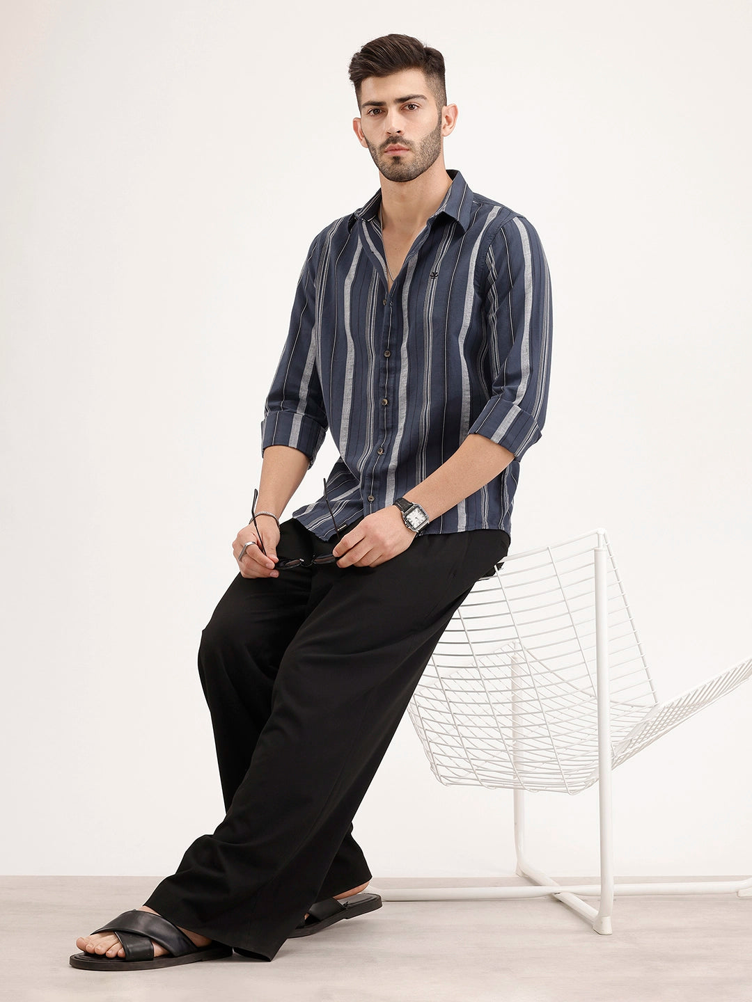 Classic Slim Fit Striped Shirt | Blue