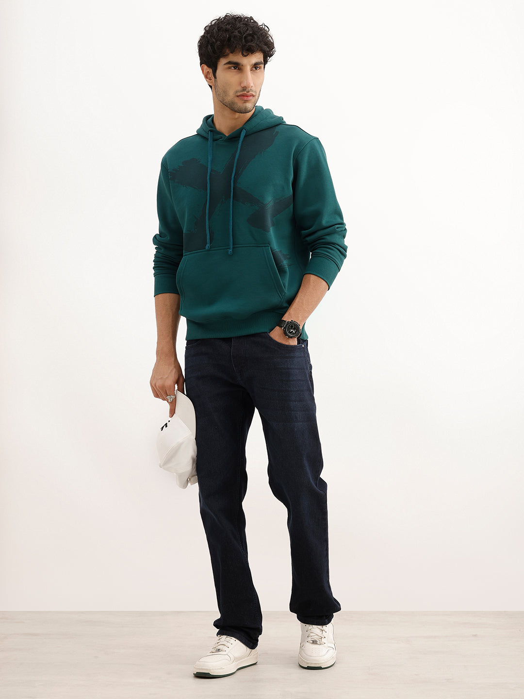 Classic Placement Printed Hooded Sweatshirt | Teal