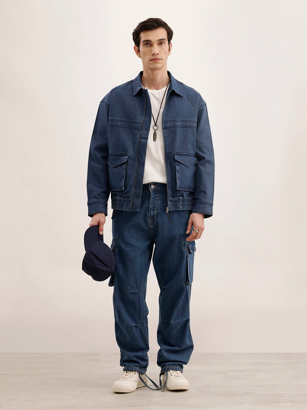 Oversized Zipper Denim Jacket | Blue