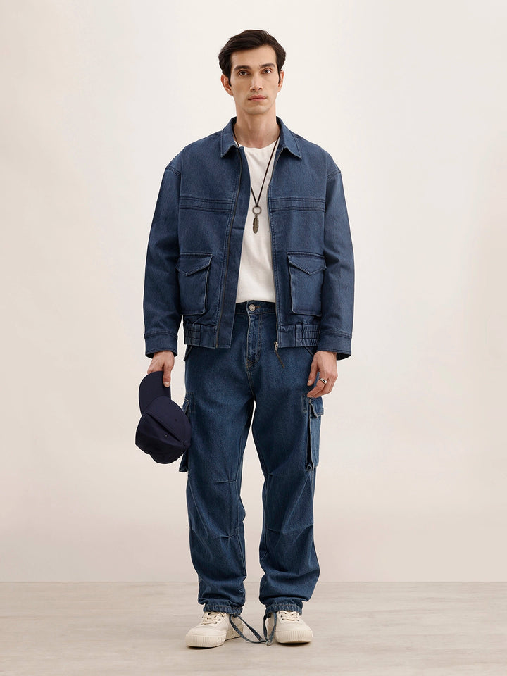 Oversized Zipper Denim Jacket | Blue
