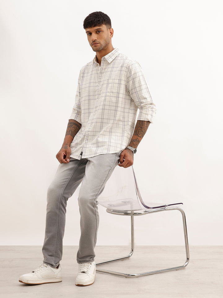 Slim Fit Checkered Full Sleeve Shirt | Off White