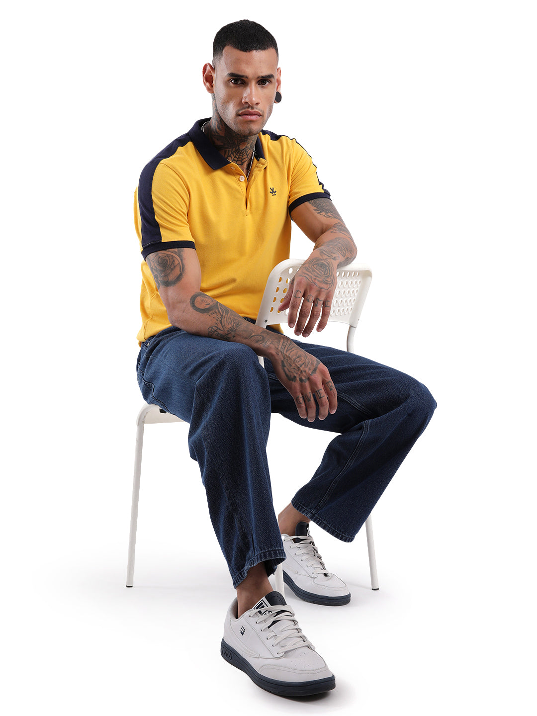 Classic Yellow Shoulder Stripe Polo T-Shirt