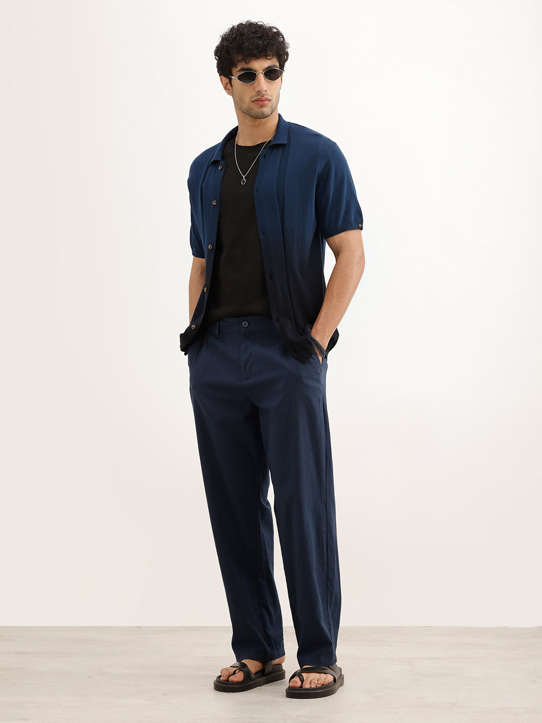 Classic Solid Loose Fit Trouser | Navy Blue