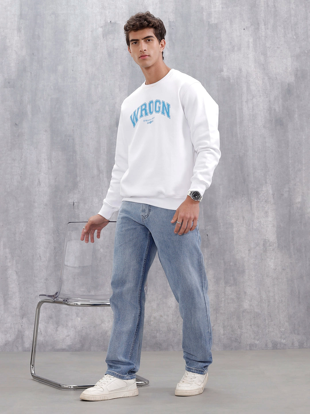 Wrogn Graphic Printed Comfort Fit Sweatshirt | Ecru Melange