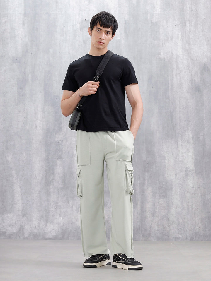 Casual Raw Edged Cargo Pants For Men | Light Green