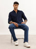 Textured Slim Fit Full Sleeve T-Shirt | Navy Blue
