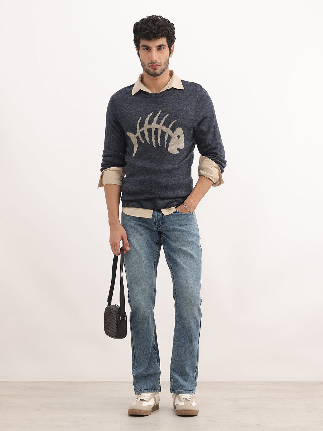 Classic Jacquard Full Sleeve Sweater | Grey