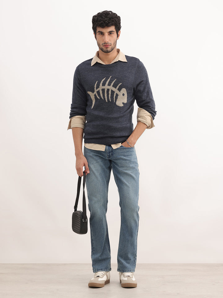 Classic Jacquard Full Sleeve Sweater | Grey