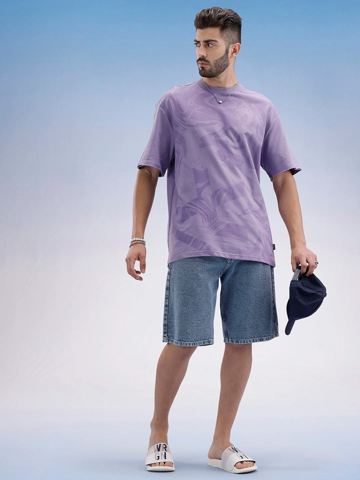Oversized Front Printed T-Shirt | Purple