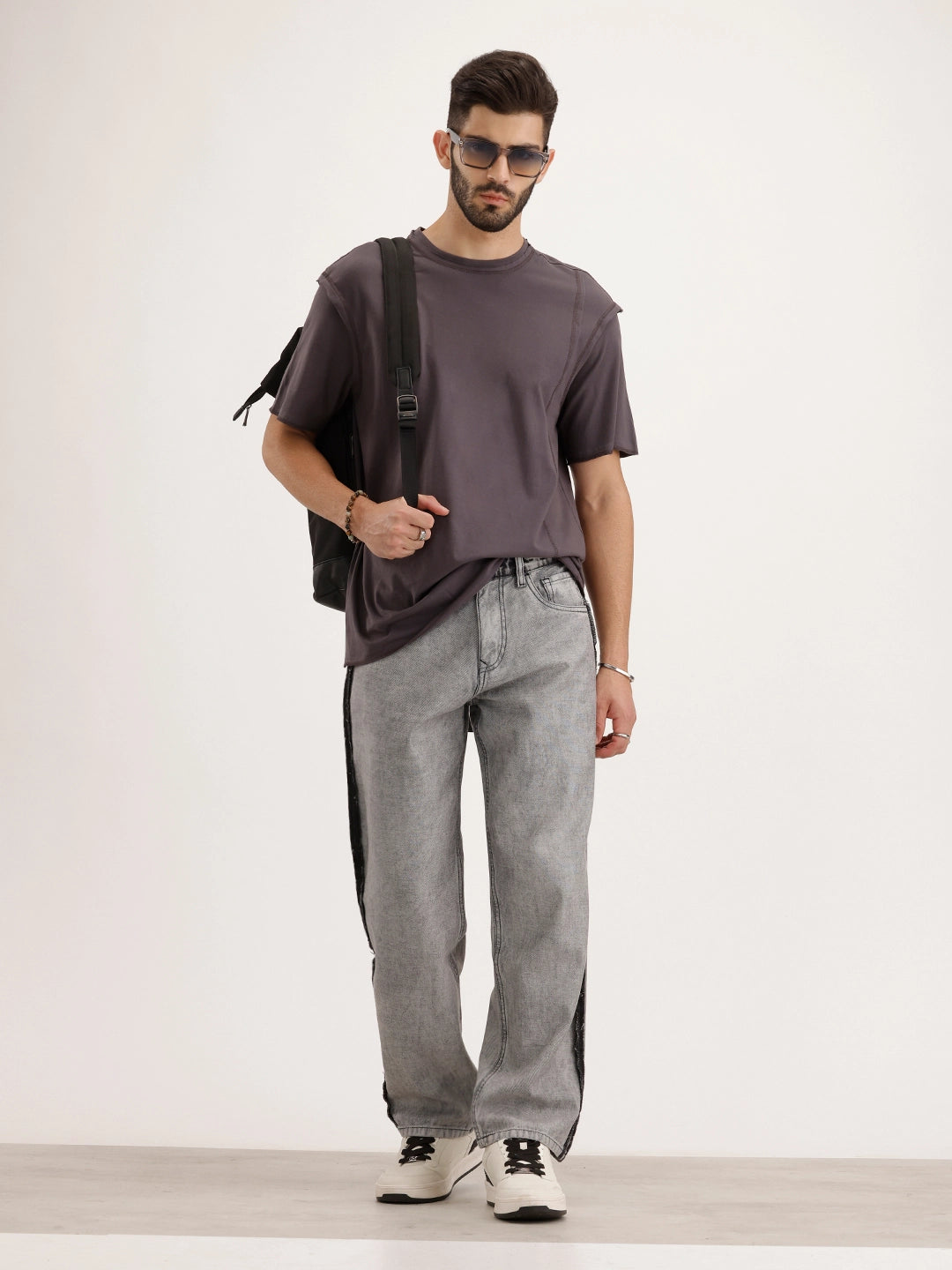 Loose Fit Cut & Sew Denim Jeans | Grey