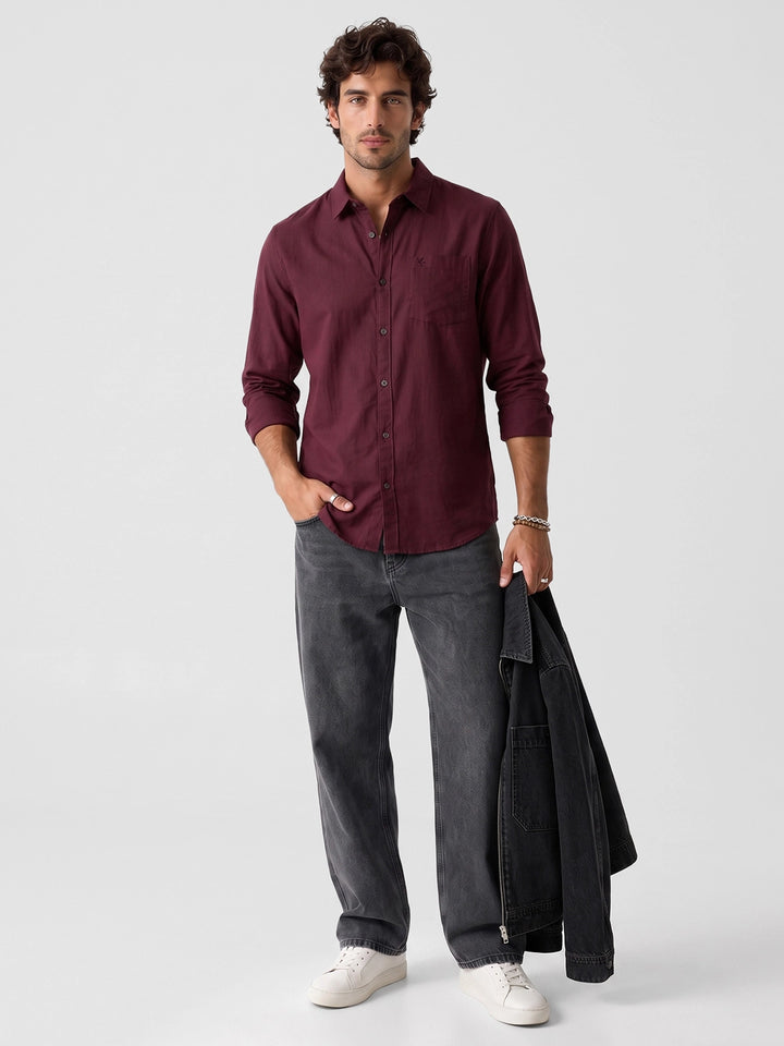 Solid Full Sleeve Shirt | Maroon