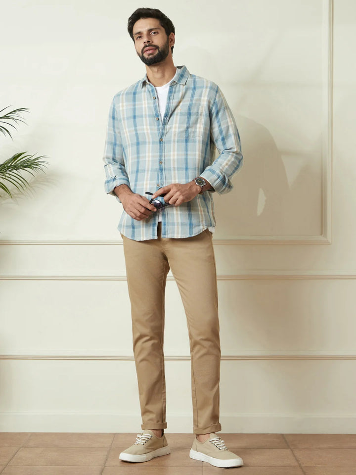 Checked Slim Fit Textured Shirt | Green
