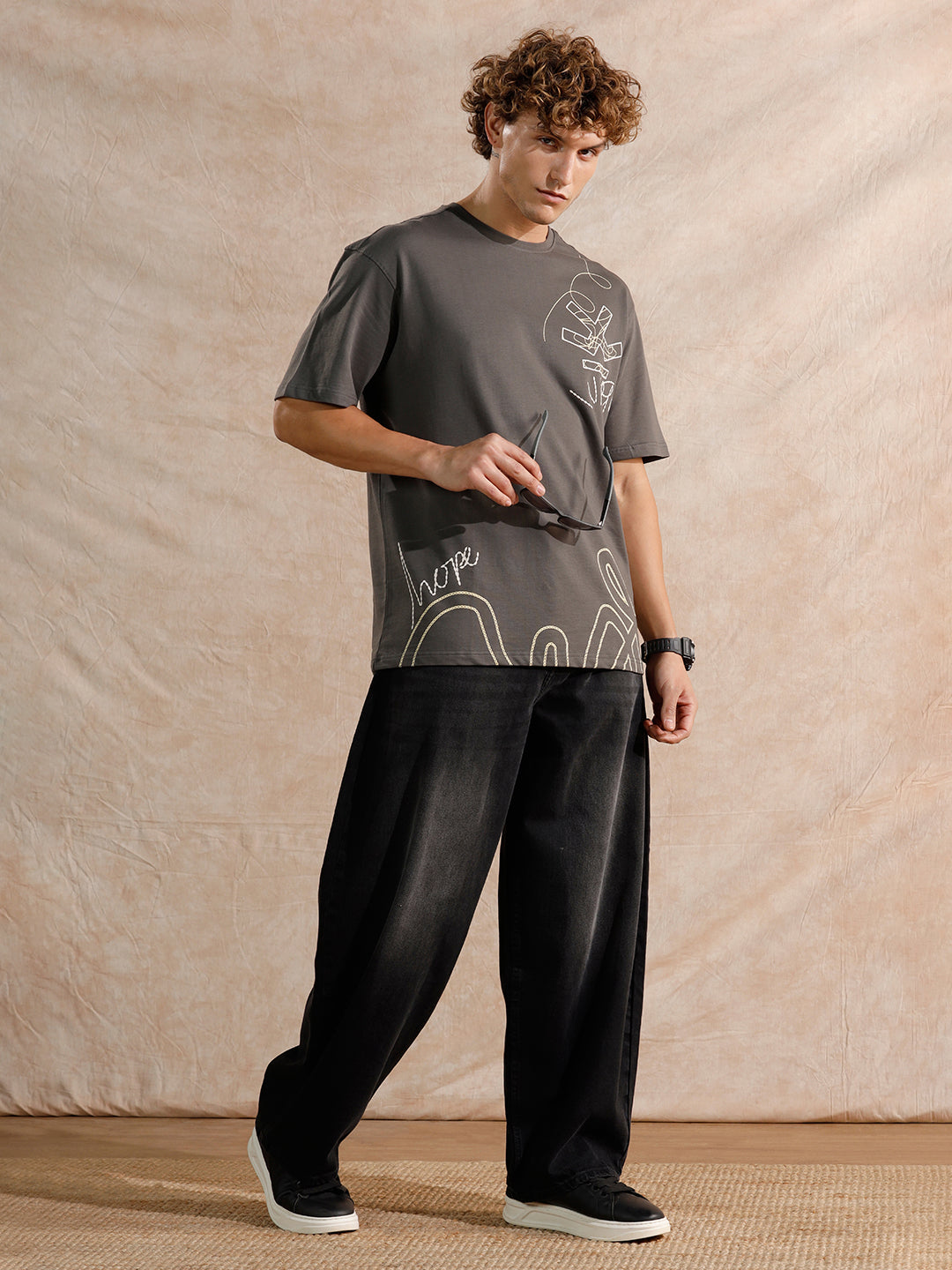 Casual Heavy Fade Baggy Fit Jeans | Dark Grey