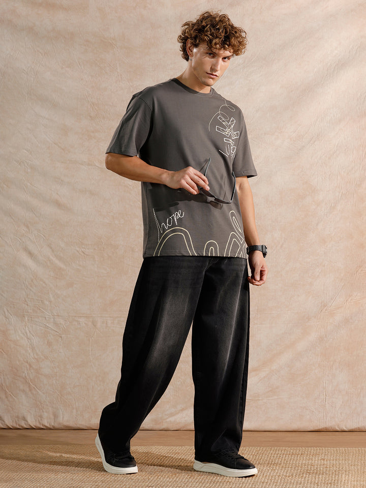 Casual Heavy Fade Baggy Fit Jeans | Dark Grey