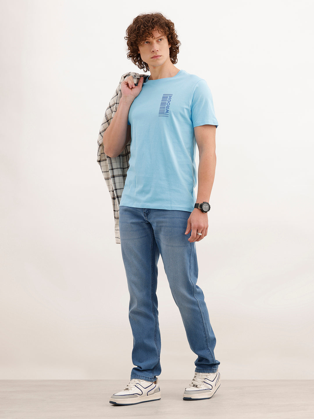 Solid Placement Printed T-Shirt | Light Blue
