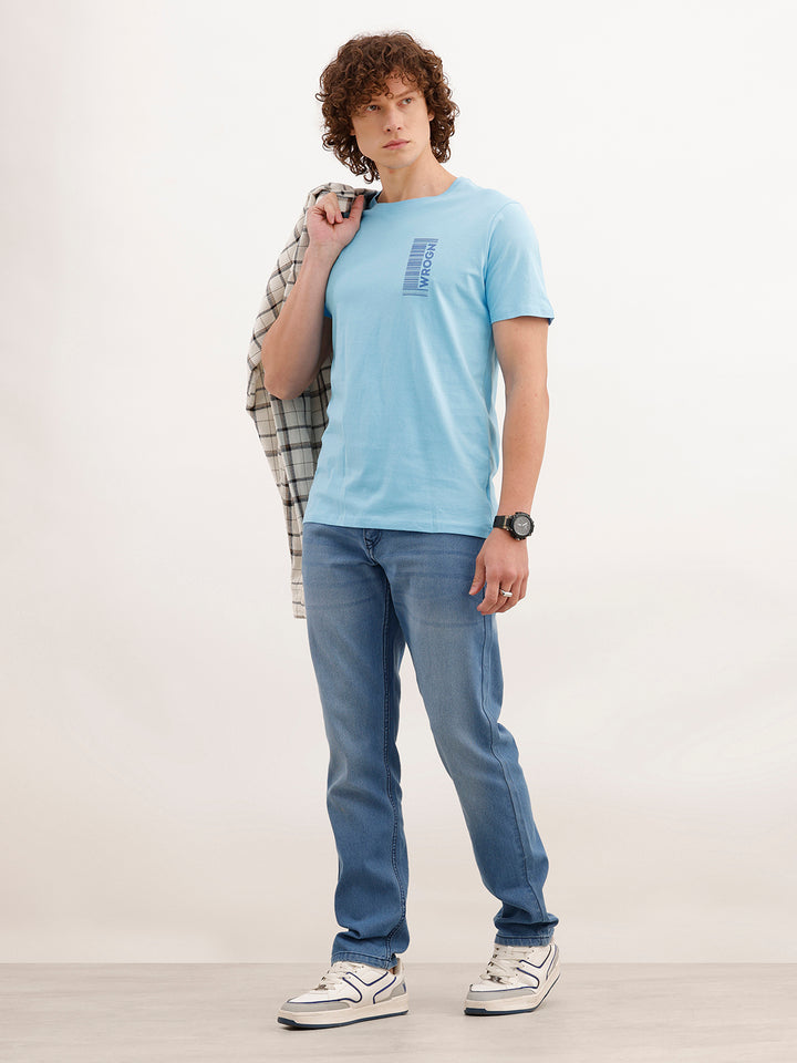 Solid Placement Printed T-Shirt | Light Blue