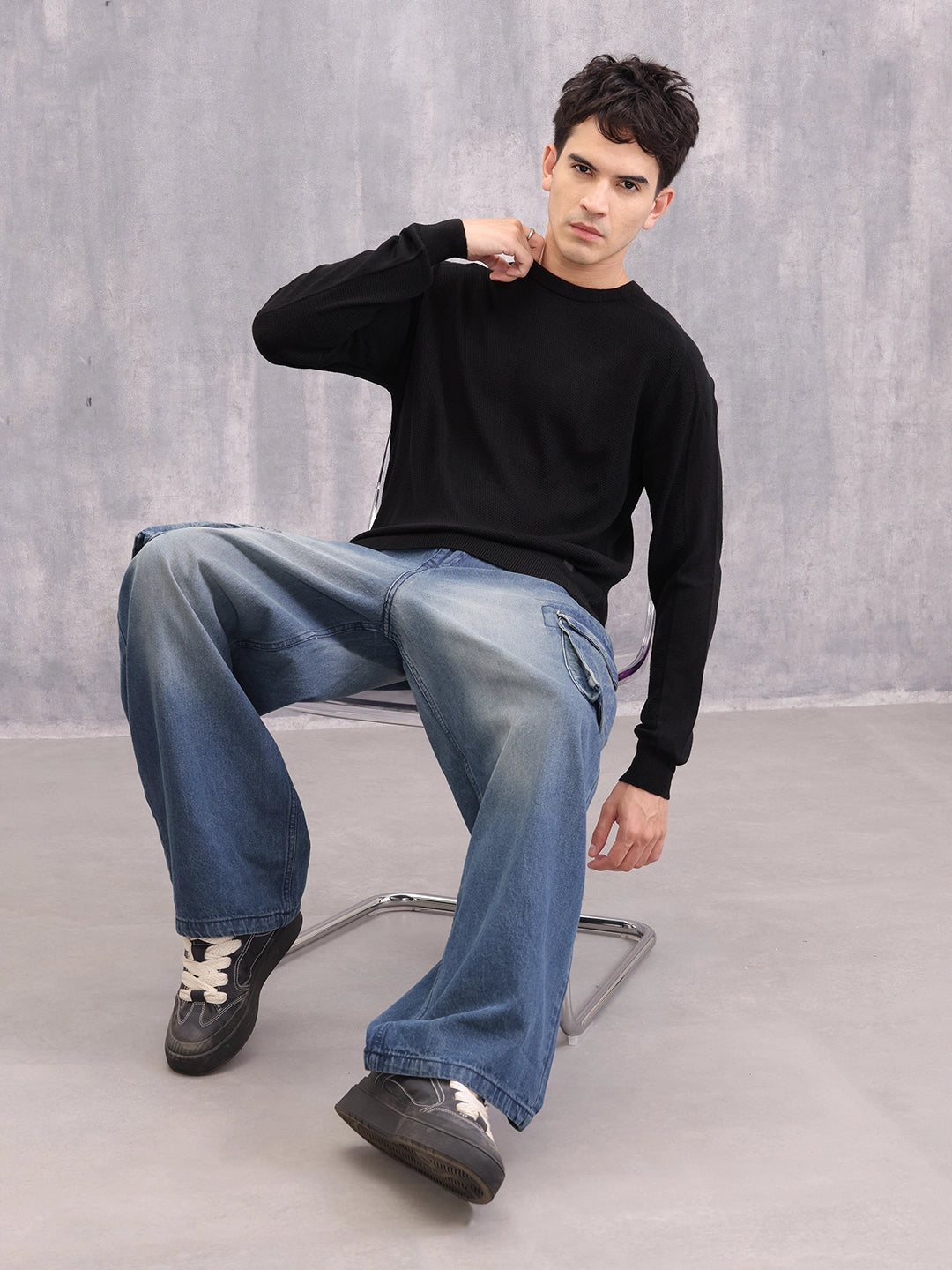 Structured Crew Neck Pullover | Black