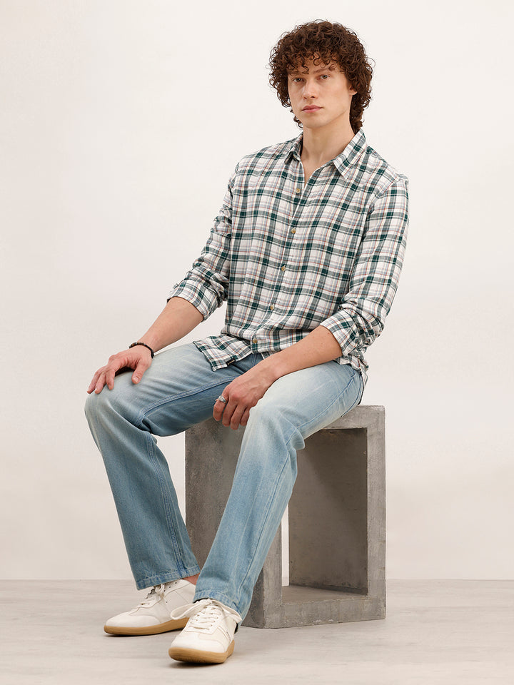 Slim Fit Checkered Shirt  | White