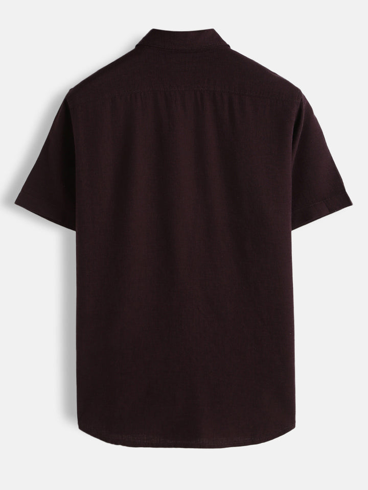 Solid Linen Blend Slim Fit Shirt | Maroon