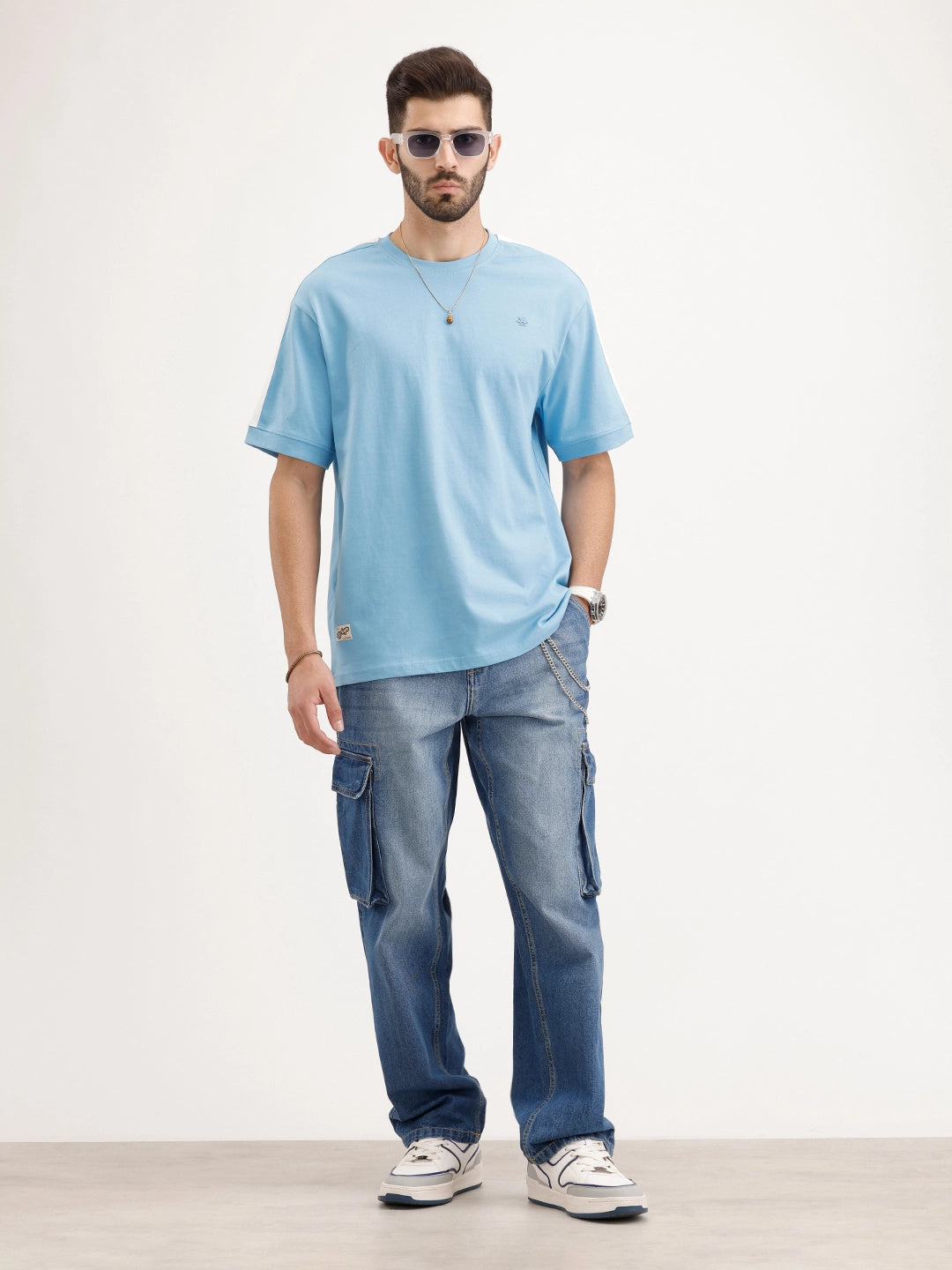 Contrast Sleeved Oversized T-Shirt | Blue