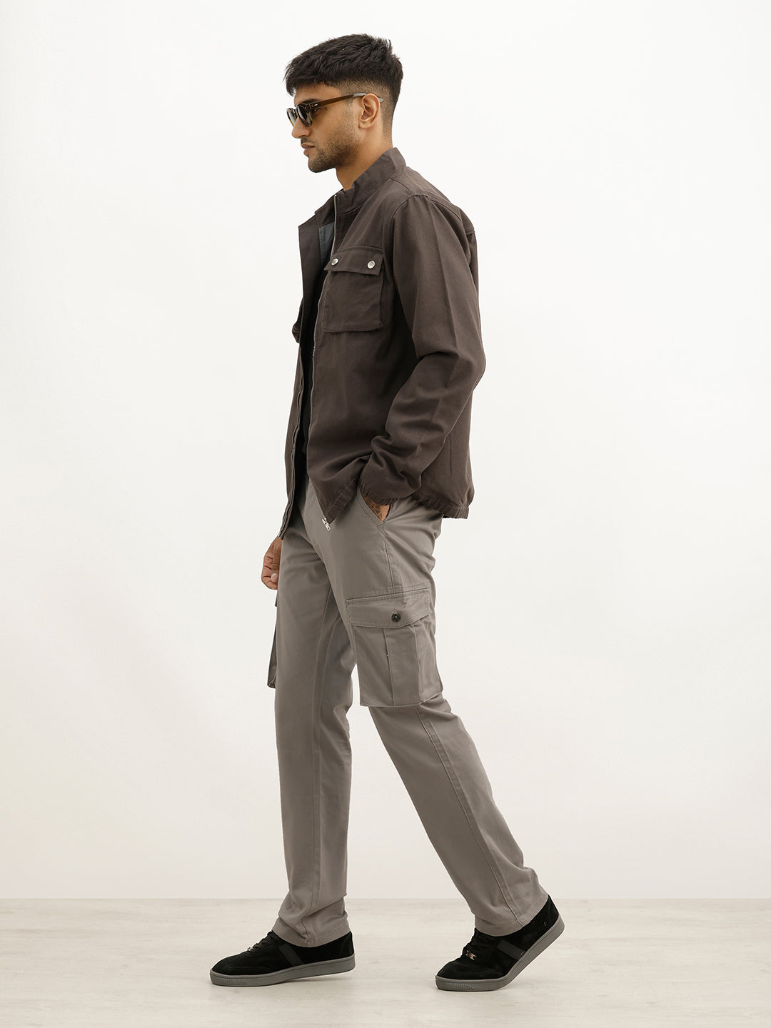 Solid Straight Fit Cargo Trouser | Grey