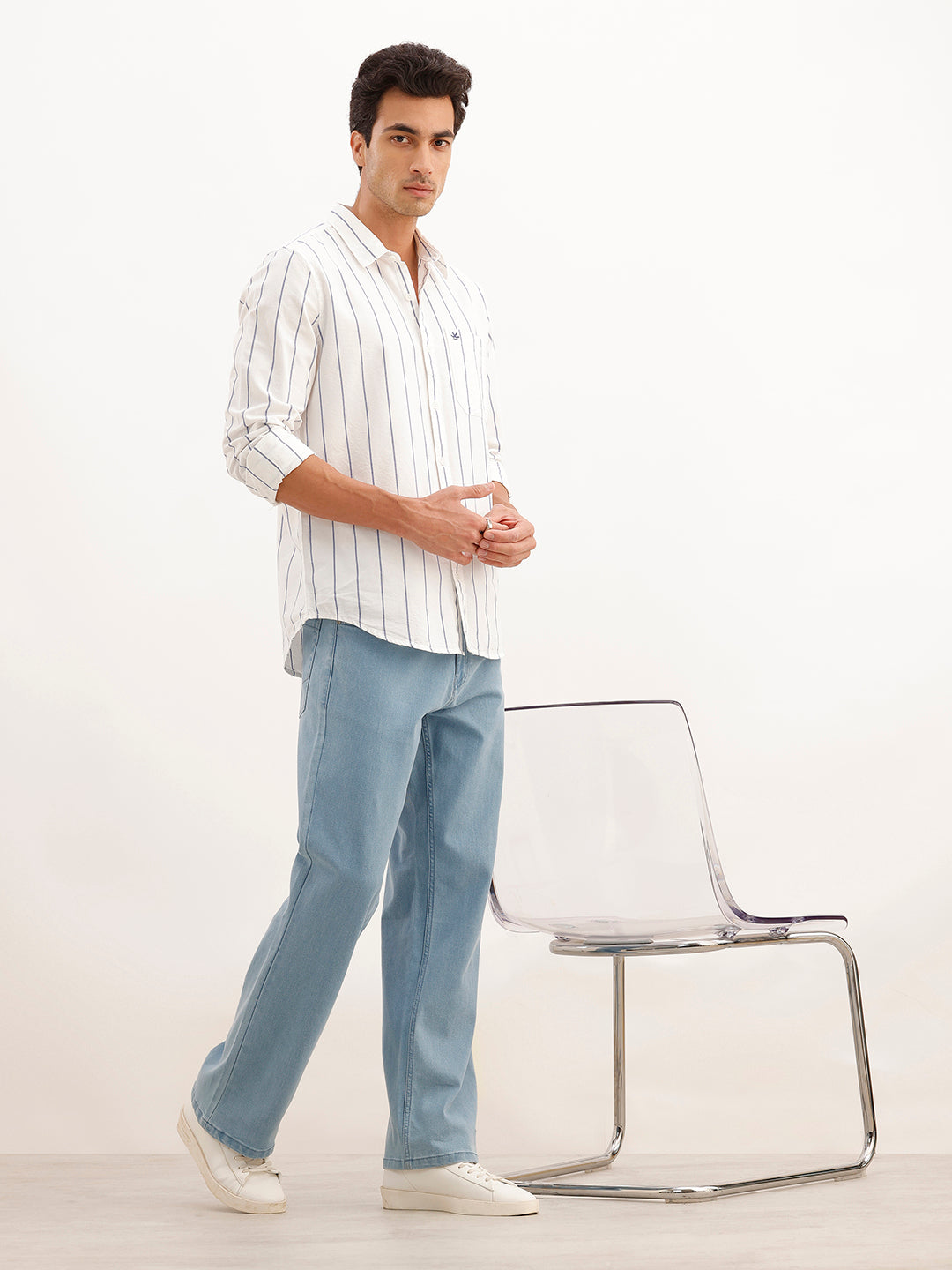 Regular Fit Full Sleeve Striped Shirt | White