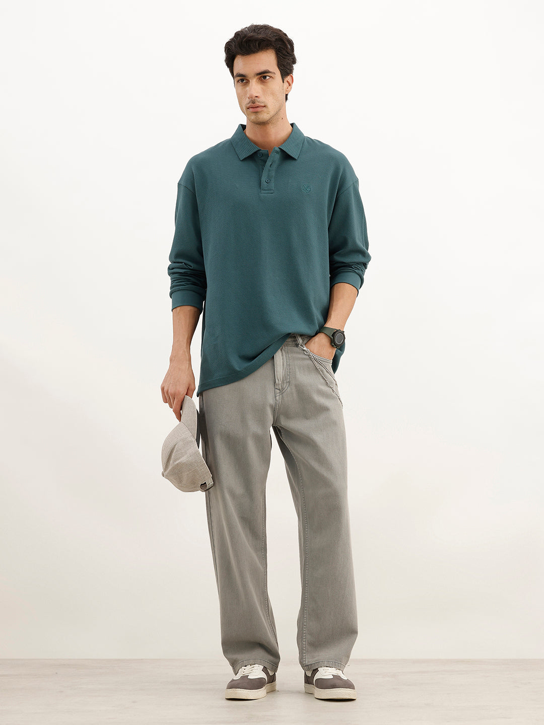 Solid Full Sleeve Polo T-Shirt | Green