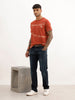 Slim Fit Washed Placement Printed T-Shirt | Rust