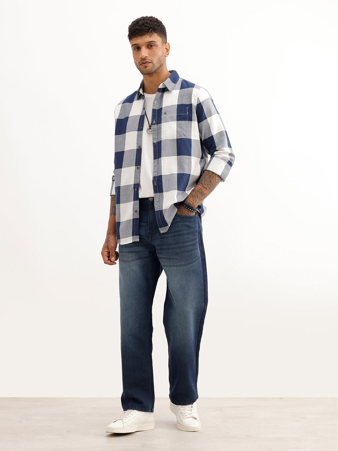 Regular Fit Full Sleeve Checkered Shirt | Dark Blue