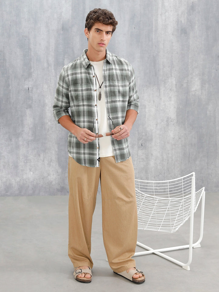 Checkered Pattern Casual Shirt For Men | Green