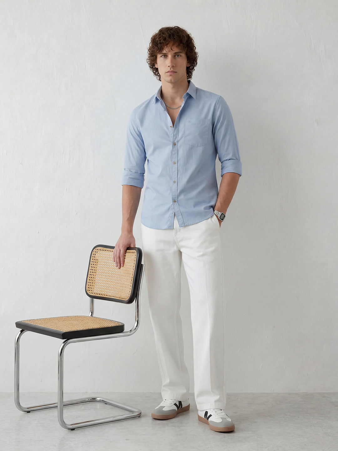 Solid Slim Fit Full Sleeve Shirt | Light Blue