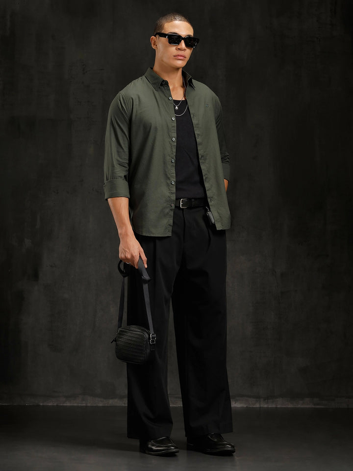Cotton Dobby Full Sleeve Shirt | Olive