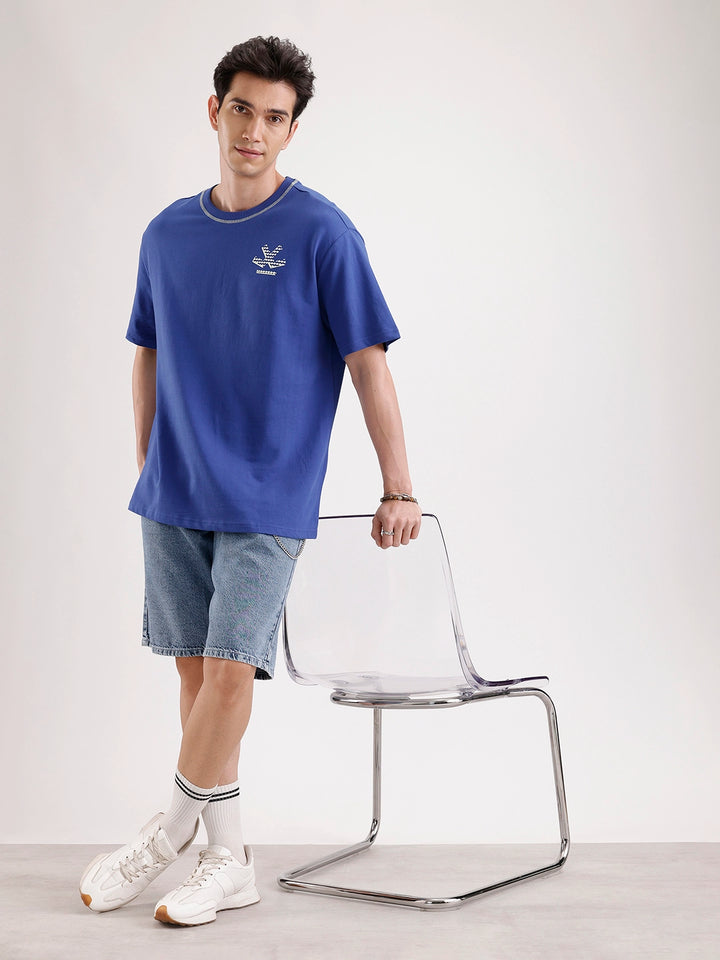 Classic Oversized Back Printed T-Shirt  | Blue