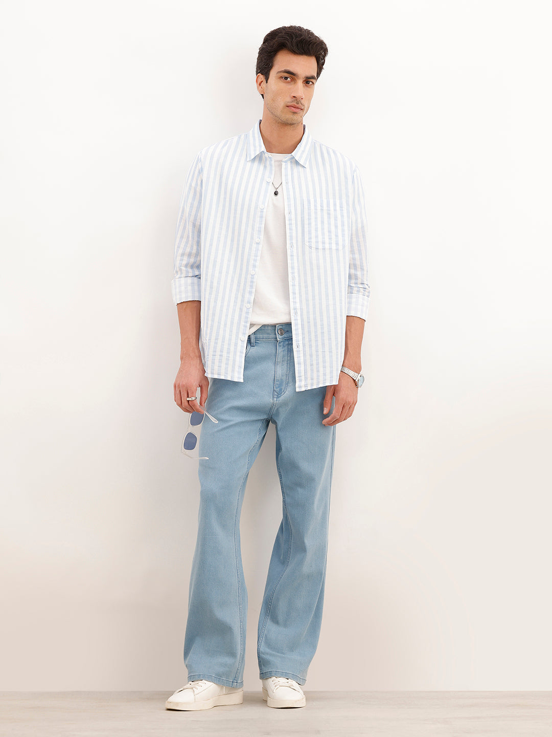 Regular Fit Full Sleeve Striped Shirt | Light Blue