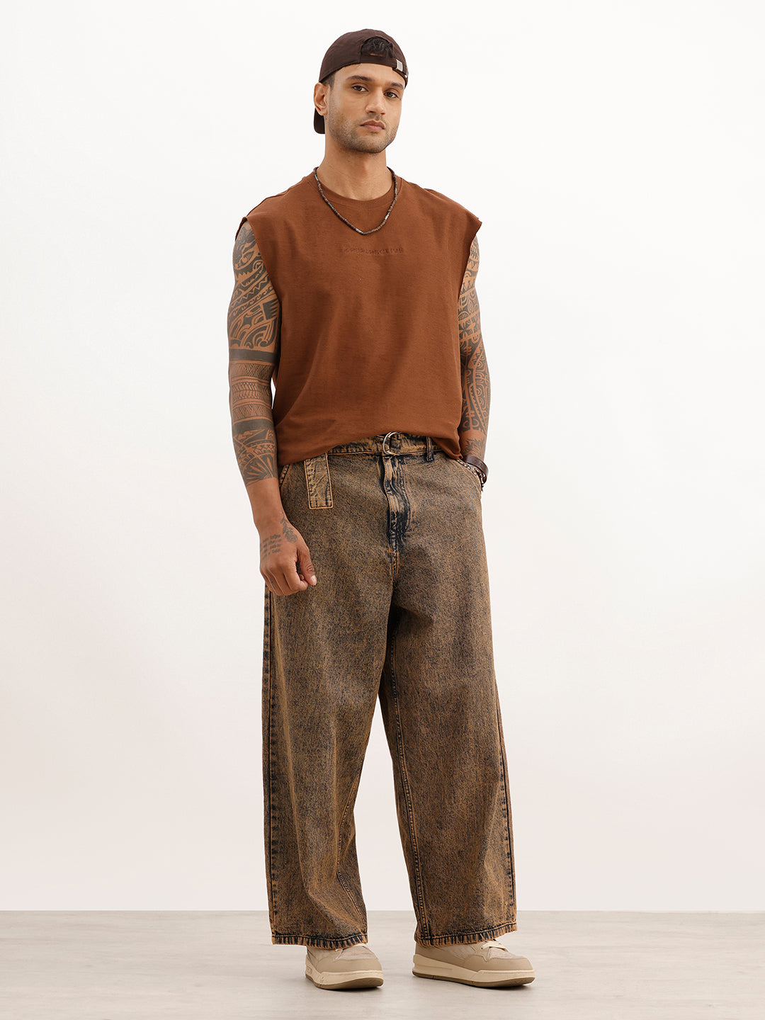 Oversized Cut Off Sleeve T-Shirt | Rust