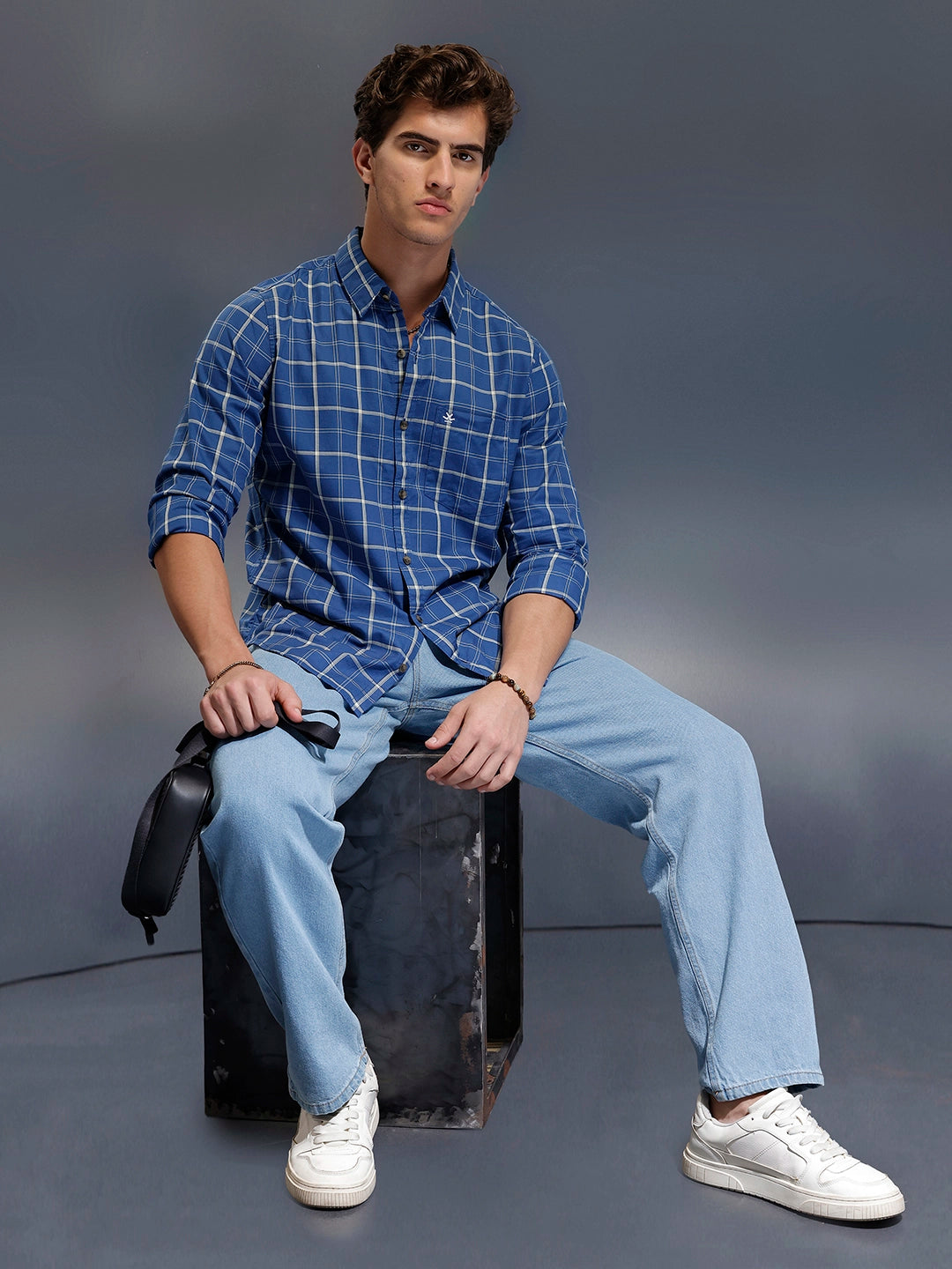 Men's Casual Checkered Shirt   |  Blue