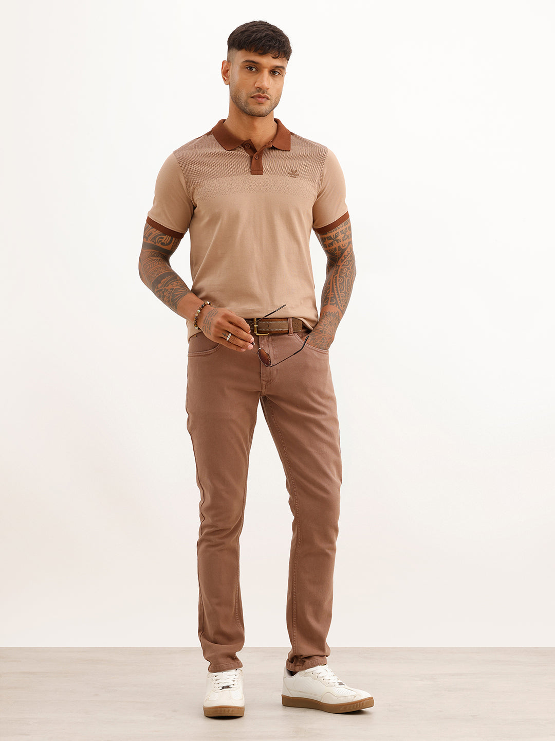 Regular Fit Placement Printed Polo T-Shirt | Light Brown