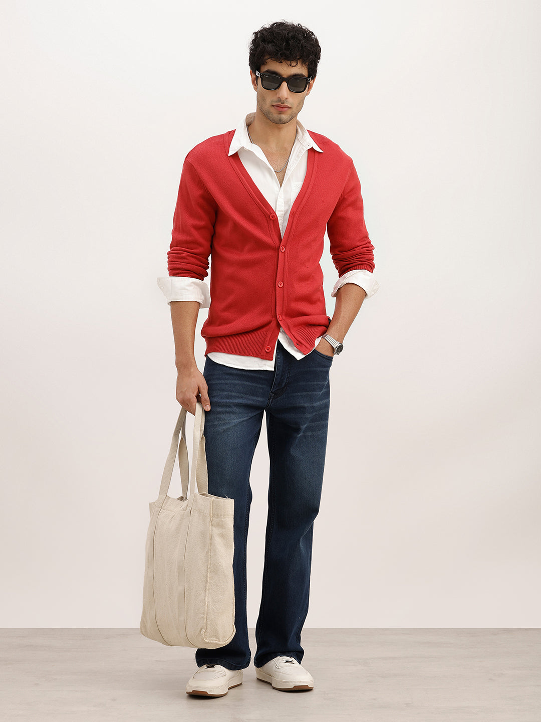 Solid Comfort Fit Cardigan Sweater | Red