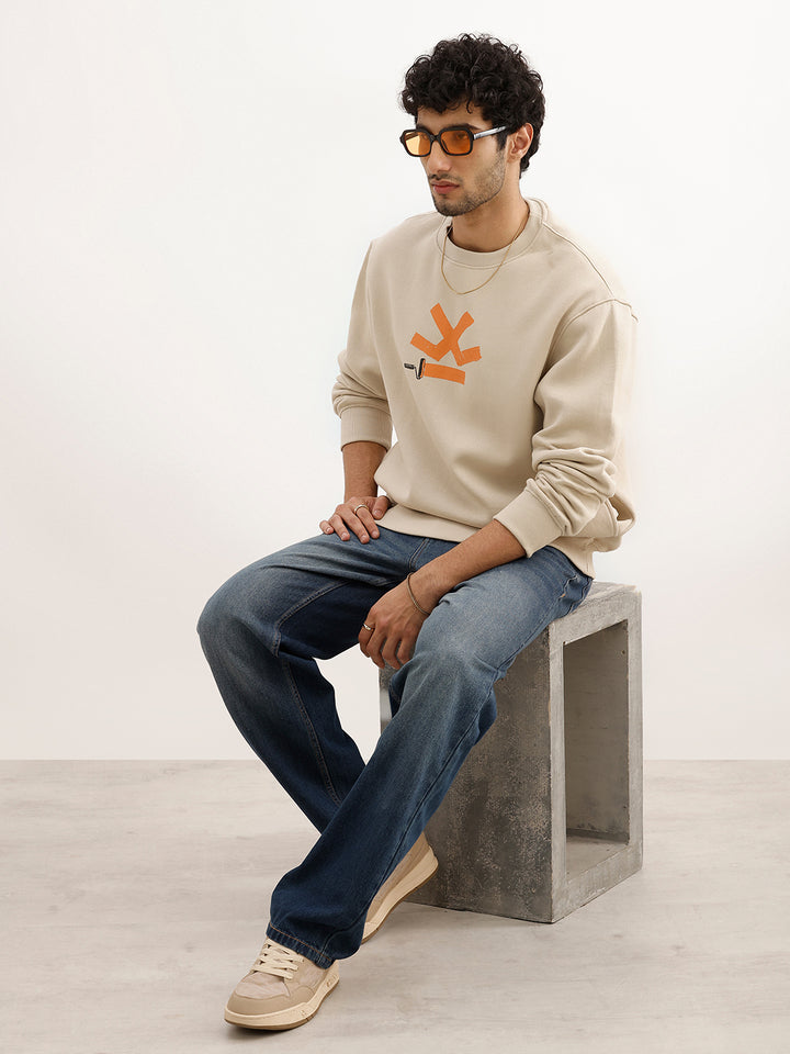 Comfort Fit Placement Printed Sweatshirt | Beige