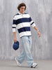 Yarn Dyed Striped Rugby Polo With Twill Collar | Navy Blue