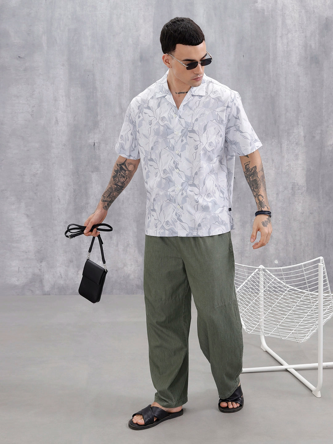 Men's Comfort Fit Resort Collar Printed Shirt | Grey