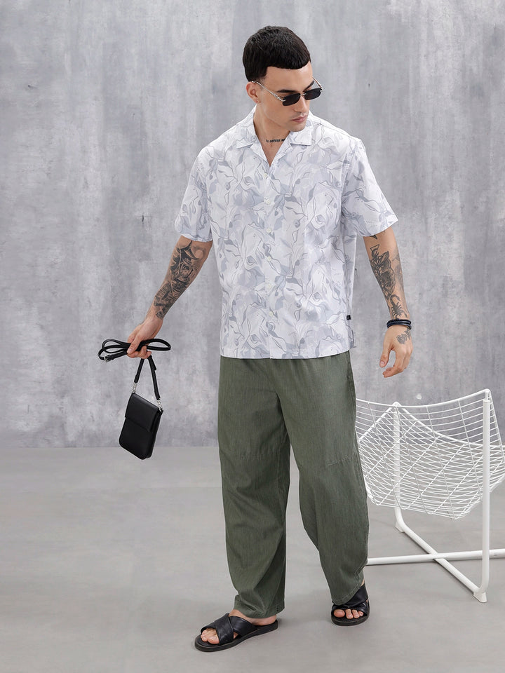 Men's Comfort Fit Resort Collar Printed Shirt | Grey