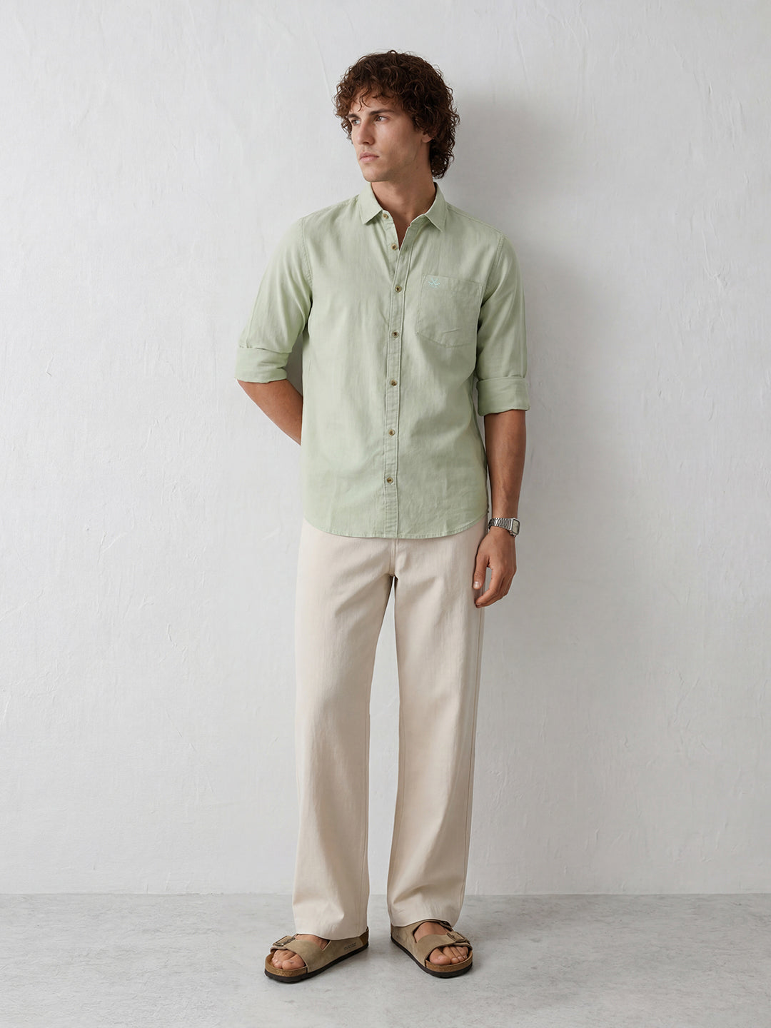 Solid Slim Fit Full Sleeve Shirt | Light Green