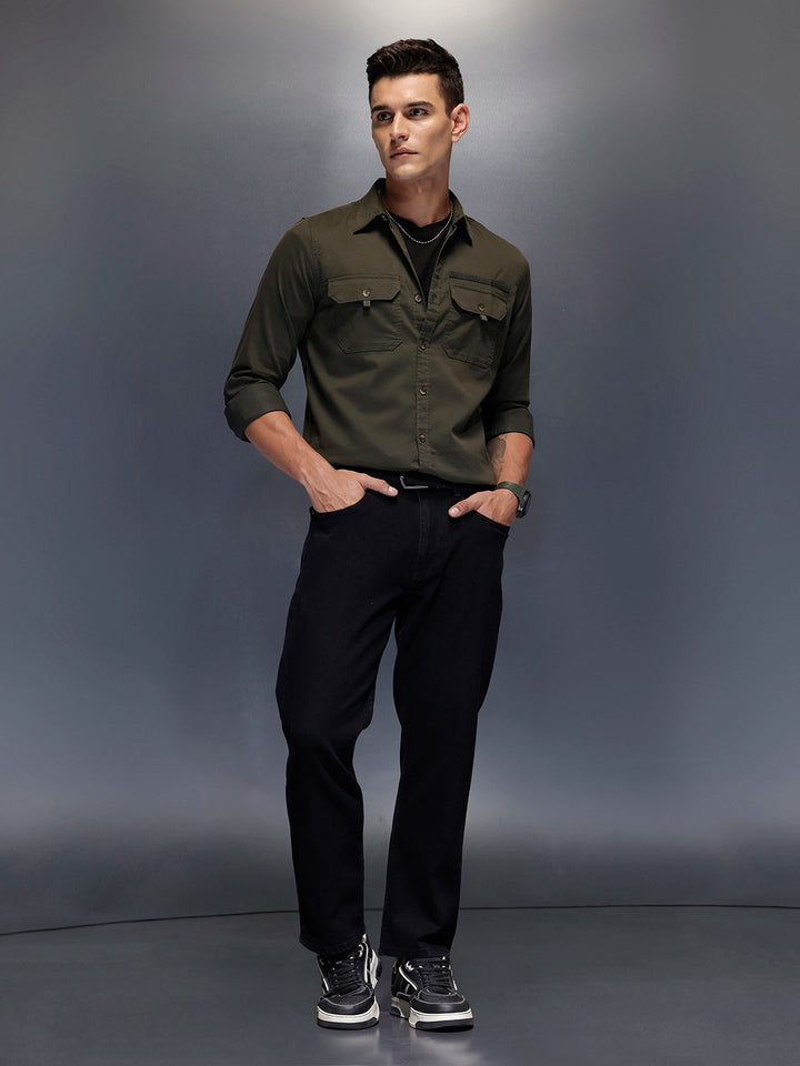 Men's structured shirt with pocket styling | Olive