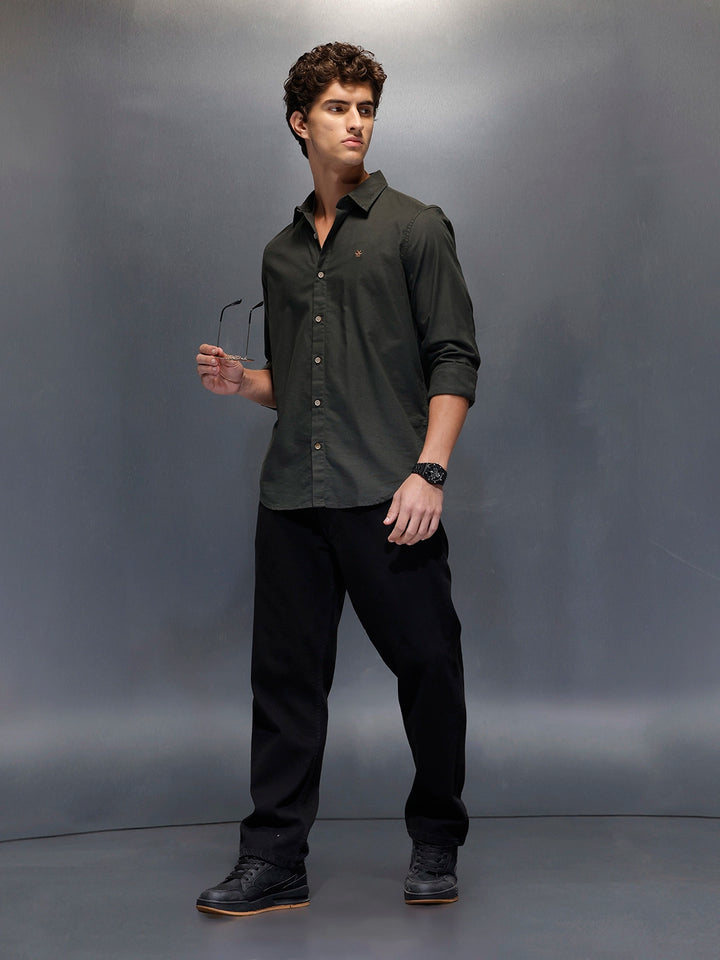 Men's Slim Fit Casual Shirt  |  Dark Green