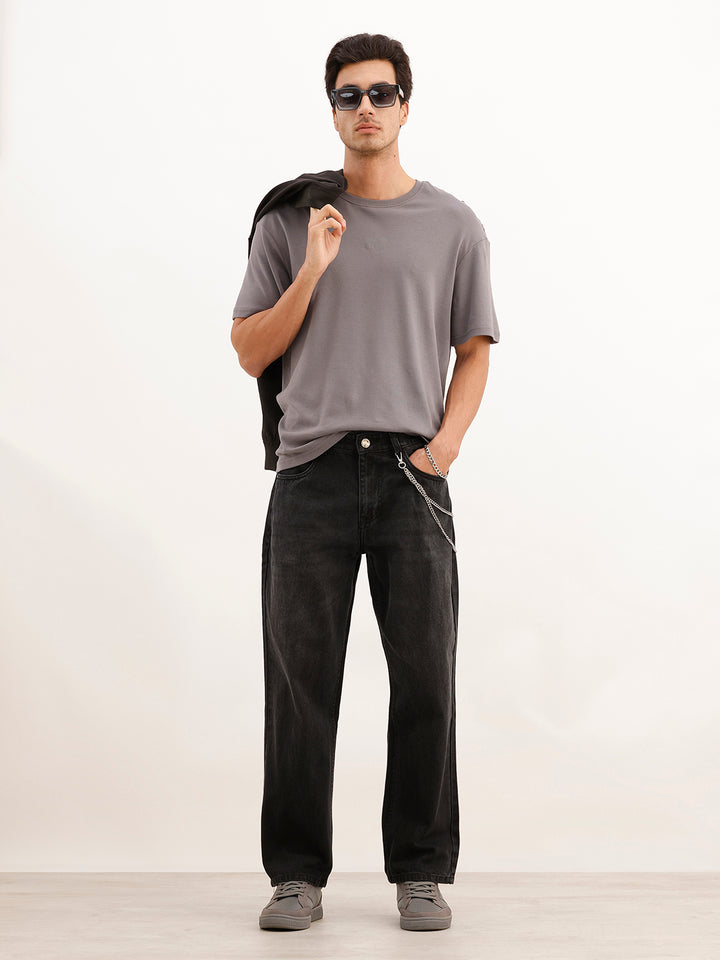 Solid Loose Fit Denim Jeans | Black